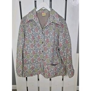 Vintage Ample Jogs Pastel Floral House Coat Jacket Button Down Large Grannycore